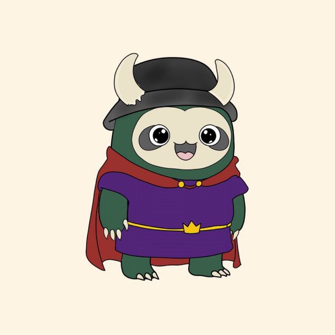 A cartoon illustration of a small character with horns wearing a purple robe and red cape.