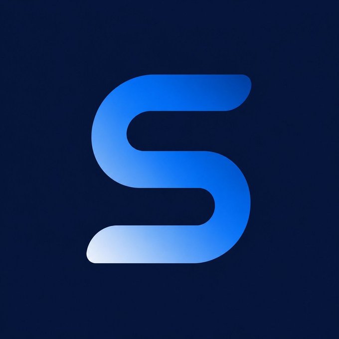 A simple, modern logo featuring a stylized letter 'S' in a gradient of light to dark blue against a dark navy background.