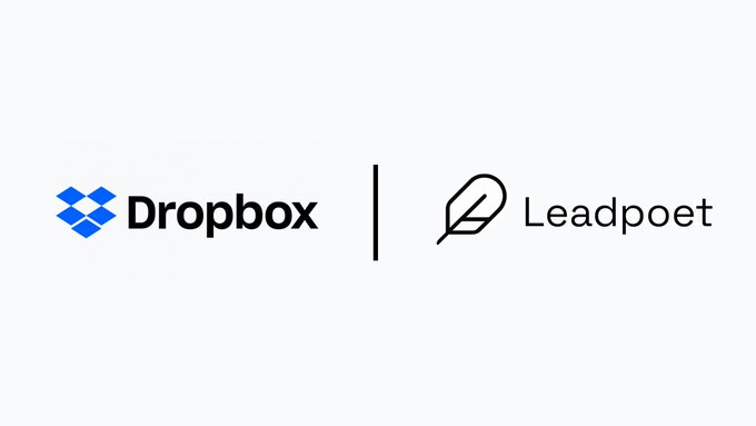 A logo graphic displays the Dropbox logo alongside the Leadpoet logo separated by a vertical line on a white background.