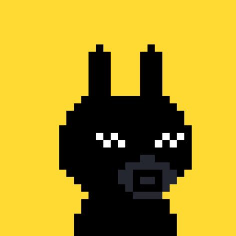 A pixel art illustration features a black bunny-like character with tall ears, pixelated sunglasses, and a chain accessory, set against a bright yellow background. The image serves as the promotional mascot for the "Bunny Brokers" WL (whitelist) giveaway mentioned in the post.