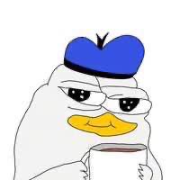 A smug-looking cartoon duck wearing a blue hat sips from a mug, used to promote a giveaway of 1 $SOL requiring users to retweet and comment with their Solana address.