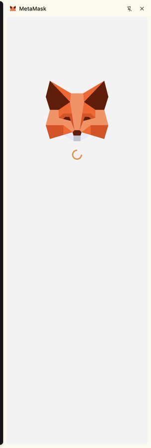 A MetaMask loading screen is displayed, featuring the signature geometric orange fox logo and a loading spinner beneath it, with "MetaMask" text in the top-left corner of the window. The image relates to the post by showing the app's interface that the user briefly installed before deciding to delete it, citing no noticeable changes since 2019.