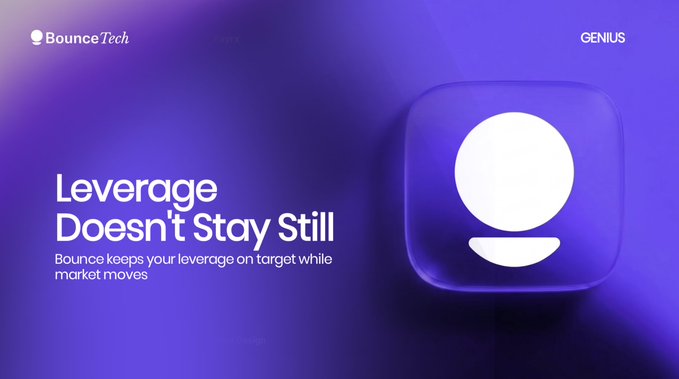 A purple digital advertisement for 'Bounce Tech' featuring the heading 'Leverage Doesn't Stay Still' alongside an app icon graphic.