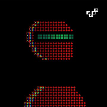 A pixel art animation on a black background displays a red and purple character with a wide, toothy green mouth, alongside a small white 'go' text in the upper right corner.