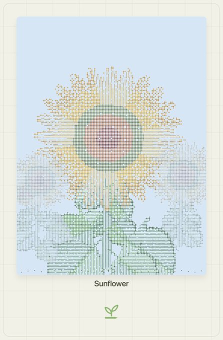 A pixel art style design labeled 'Sunflower' at the bottom, depicting a person merged with a large sunflower on a light blue background.