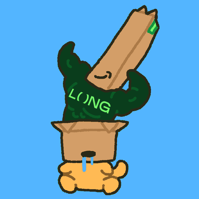 A digital illustration featuring a brown paper bag character with a smiling face and green leaves, labeled "LONG" in green text, emerging from a small cardboard box held by a cartoon dog against a blue background.