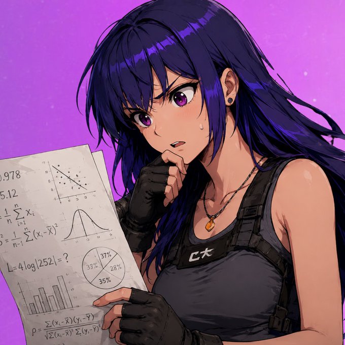 The image features a woman with long hair, dressed in black clothing, holding a piece of paper or graph paper while looking down at her hand. The caption reads "late gm is the algo algoing again?", which suggests that she might be referring to an ongoing math problem or equation on the paper.