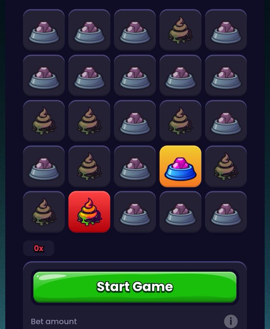 Mobile game interface showing a grid of dog bowl icons with a 'Start Game' button at the bottom.