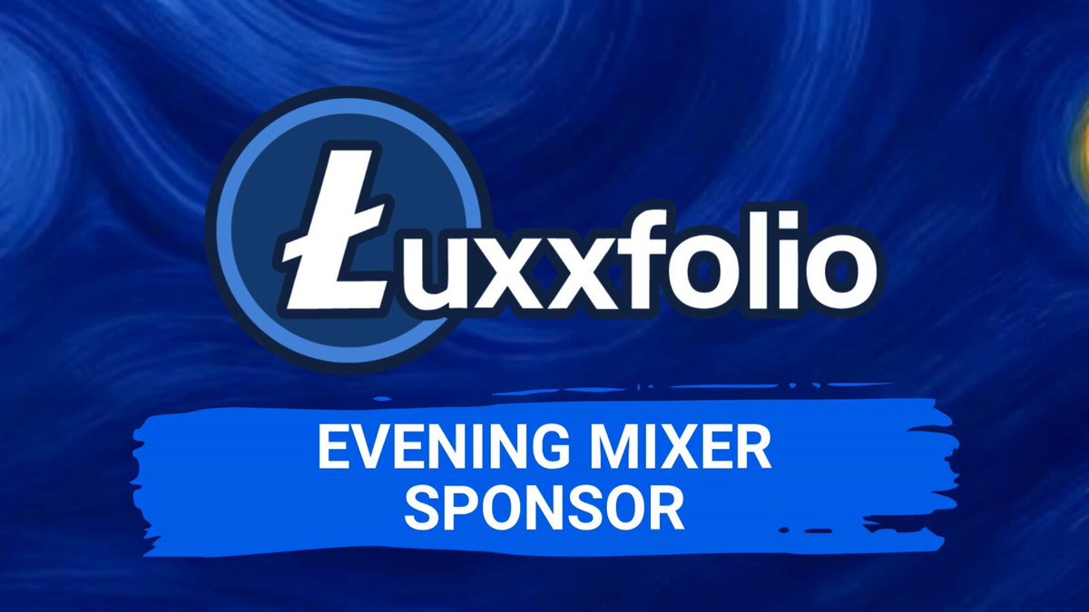 The image features a blue banner with white text that says "Luxxfolio" written in white letters, followed by the word "Evening Mixer" in white letters below it. The text also includes the words "Sponsor" and "June 22-23, 2016" at the bottom of the banner. The image is related to a post about an upcoming event for Litecoin Summit in Amsterdam, where the evening mixer will be taking place on June 22-23, 2016.