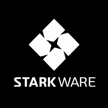 The image displays the StarkWare logo, featuring a geometric design of four white diamond-like shapes arranged around a star pattern on a black background, with the text "STARKWARE" prominently displayed below. This visual connects to the news of StarkWare completing the first quantum-resistant Bitcoin transaction, as the company is the one making the announcement.