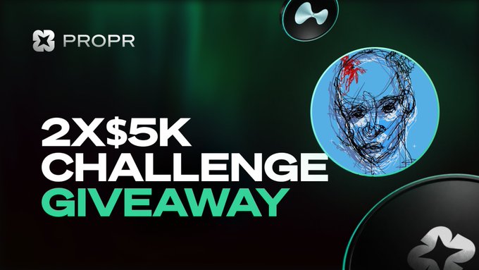 The poster features an illustration of a face with blue hair, along with text that reads "2X5k Challenge Giveaway", indicating a contest where participants have to draw or paint their own interpretation of a face within two minutes.