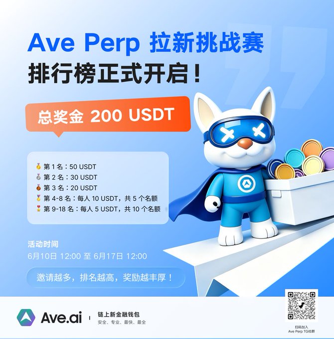The image features a poster for an AVE AI contest that involves promoting a product or service. The poster includes a cartoon cat wearing a blue cape with a red X over its eyes, standing next to a box of coins. The text on the poster is in Chinese and offers a referral program where participants can earn up to 200 US dollars if they refer their friends or family members to join the contest. The poster also provides details about how to enter the contest and what the prize pool consists of.