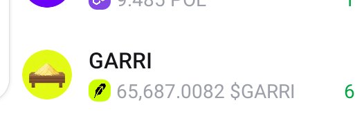 The image displays a cryptocurrency listing for "GARRI," showing a price of $65,687.0082 per GARRI token. The post reflects a holder's optimism, as they express intent to continue accumulating GARRI despite seeking gains elsewhere in web3.