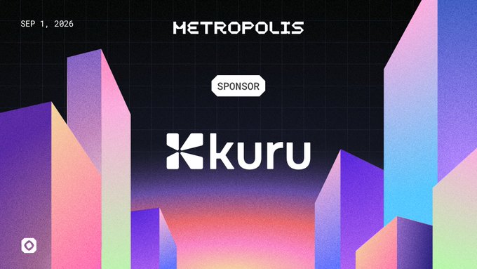 A promotional graphic displaying "SEP 1, 2026 METROPOLIS", with "SPONSOR kuru" set against a colorful, stylized 3D cityscape at sunset.