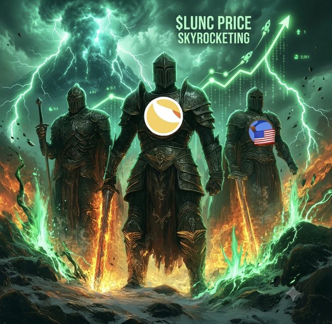 The image features three knights standing together, each holding a sword. They are dressed in medieval armor and appear to be facing off against an enemy or opponent. The background of the image shows a sky filled with lightning bolts, creating a dramatic atmosphere. The text "Slung Price Skyrocketing" is written above them, which could potentially be related to their current situation or the context of the post.