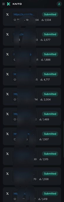 A mobile app screen for 'KAITO' displays a list of submitted URLs with view counts.