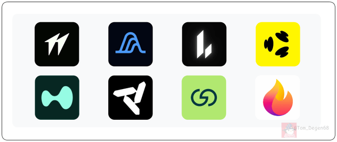 A grid of eight crypto platform logos (including Hyperliquid, Hibachi, and others) accompanies a post comparing base fees for RWA perpetual trading across platforms like Trade Stuff, Variational, Lighter, Hyperliquid, Nado, GRVT, Hibachi, and Decibel Trade.