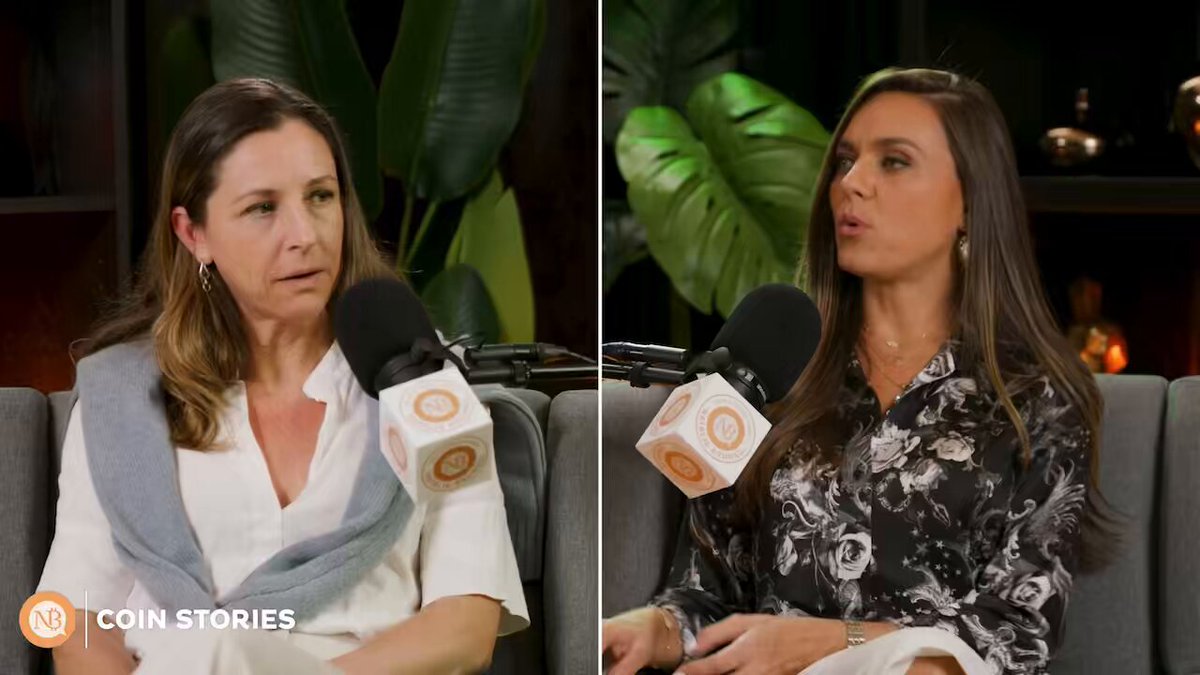 The image shows two women sitting next to each other, both holding microphones as they appear to be discussing or interviewing someone about Bitcoin and cryptocurrency. The background features a plant, adding a touch of nature to the scene. The text "Morgan Stanley understands the difference between Bitcoin and crypto." is present in the image, indicating that Morgan Stanley has an opinion on the matter being discussed by the women.