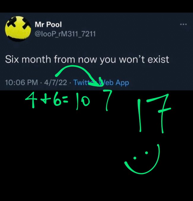 The image features a black background with a green smiley face drawn above a math problem written in white text that reads "4+6=10", indicating that someone has posted this message on Twitter. The post also includes an explanation of the math problem, stating that it is meant to be a math problem for people to solve using the Web App.
