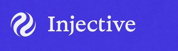 A blue banner displaying the word 'Injective' in white serif font alongside a stylized white flame or water droplet logo.