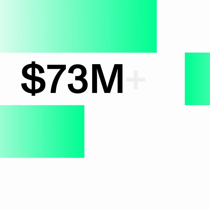 The image features a graphic design with a large green square displaying the number "77,000,000+" written in black. The surrounding squares are white, creating a vibrant and contrasting background for the central focus of the graphic. The overall design suggests a discussion about real-world assets onchain or the concept of money becoming productive through DeFi trading, with a particular emphasis on real-time asset settlement and the flow between FinTech and DeFi platforms.