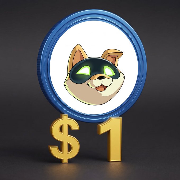 A 3D illustration of a Shiba Inu coin featuring a dog wearing glowing green VR goggles, displayed on a blue coin base with a golden '$1' in front against a dark background.