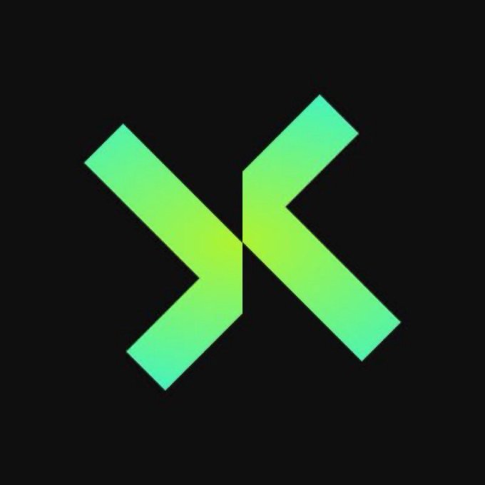 A logo featuring two intersecting green gradient arrows forming an X shape on a black background.