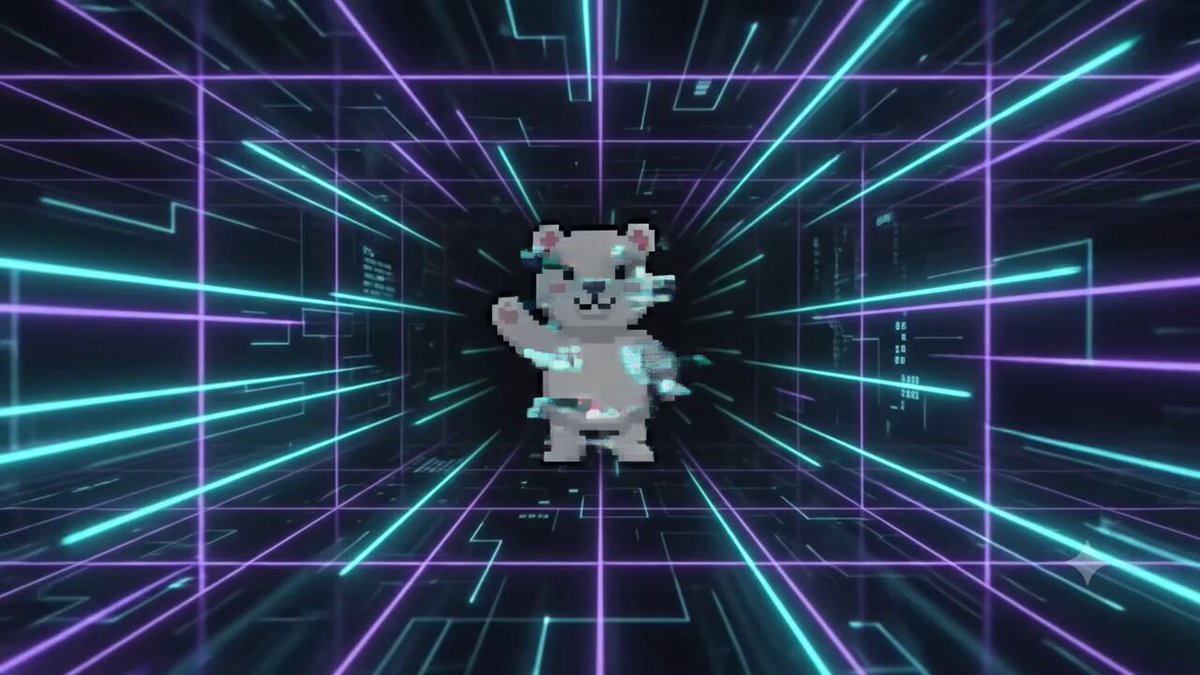 The image features a cartoon bear standing in front of a grid of blue lines, giving off a futuristic vibe with neon colors surrounding the bear. The bear appears to be waving at the camera while wearing glasses. The caption below the image reads "Just a small video for Consolabs @Conso_xyz".