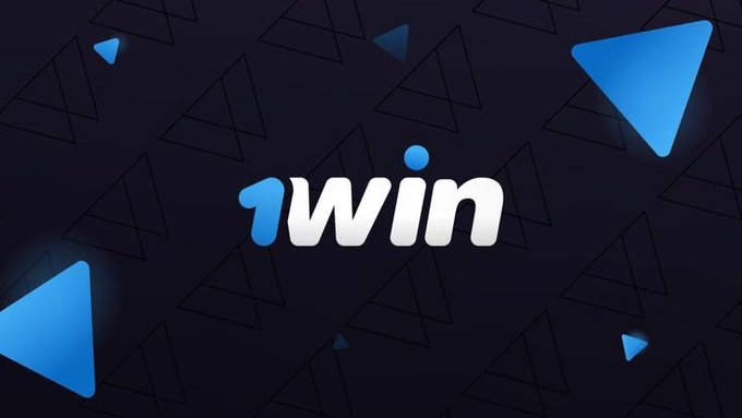 The '1win' logo displayed in white and blue text against a dark background with floating blue triangles.