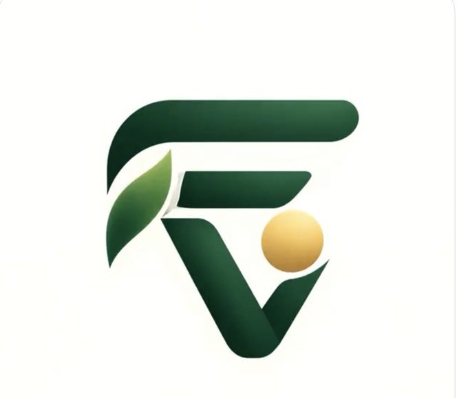 A logo design featuring stylized dark green leaves forming a 'V' shape with a small gold circle, possibly representing a brand or company.