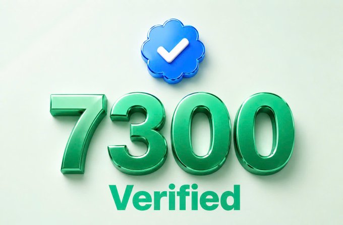 A 3D rendered graphic displays a green '7300' with 'Verified' text underneath, topped by a blue verified checkmark badge on a light background.