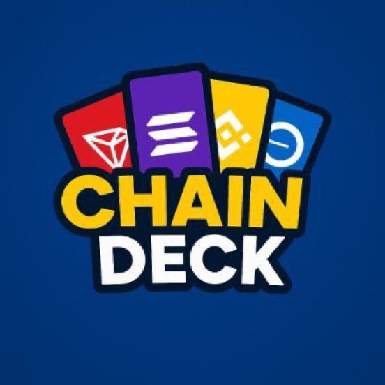 The image features a logo for "CHAIN DECK" with the tagline "Solana Degens," alongside icons representing popular blockchain networks like Tron, Solana, BSC, and more. It visually reinforces the post's message about $DECK, a Solana-based project gaining momentum and positioning itself as an emerging play in the crypto space.