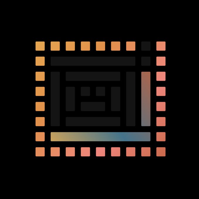 A stylized computer chip or circuit board icon with orange and red squares around the edges and a gradient bar at the bottom, all on a black background.