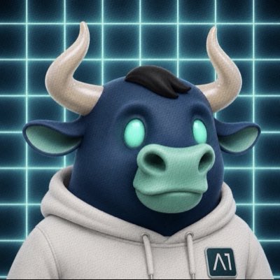 A stylized 3D-rendered blue bull character with glowing cyan eyes and horns wears a white hoodie featuring the "A1" logo, set against a neon grid background. The image ties to the post as an avatar-style profile picture, with "A1" likely referencing ANSEM's ticker, symbolizing bullish crypto enthusiasm tied to the projected $500M market cap milestone.