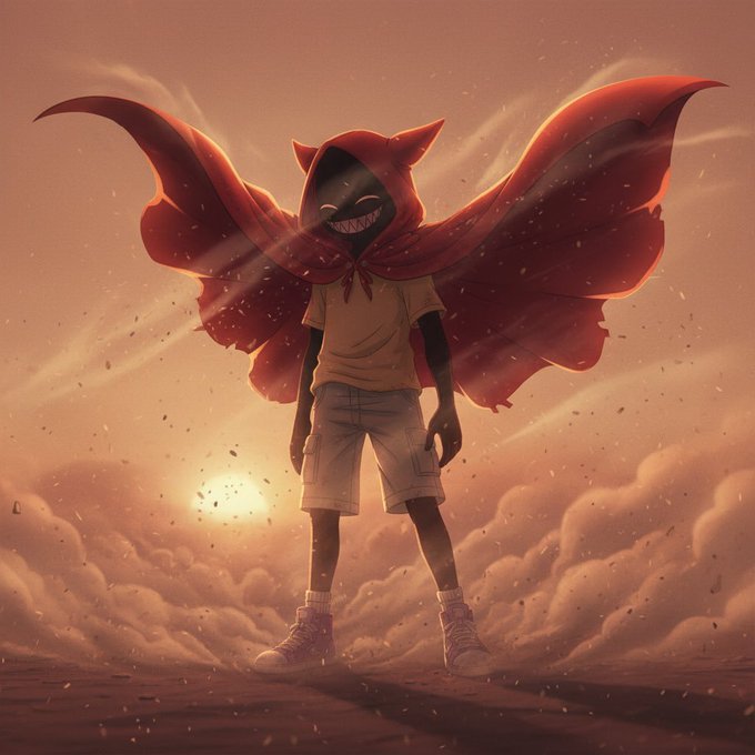 A hooded figure with a wide toothy grin and red horn-like wings stands triumphantly on a dusty plain beneath a glowing sun, embodying the fearless individuality of the $GBOY meme coin.

The image's bold, unapologetic character mirrors the post's message of embracing authenticity—being "yourself" without needing approval, much like the confident, unconventional $GBOY persona depicted.