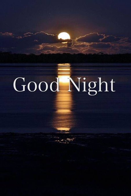 A nighttime photograph of the moon reflecting on water with the text 'Good Night' displayed prominently.