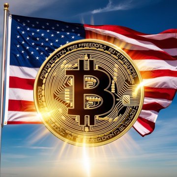 A golden Bitcoin coin inscribed with "BITCOIN DIGITAL DECENTRALIZED PEER TO PEER FREEDOM CURRENCY" is superimposed over a waving American flag, symbolizing the convergence of cryptocurrency and U.S. legislative progress as the Clarity Act moves toward a Senate floor vote on market structure.