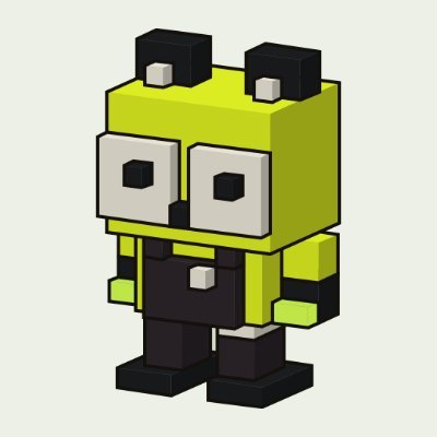 A 3D voxel/cube-style character resembling SpongeBob SquarePants rendered in yellow and black with large square eyes and small ears on top.