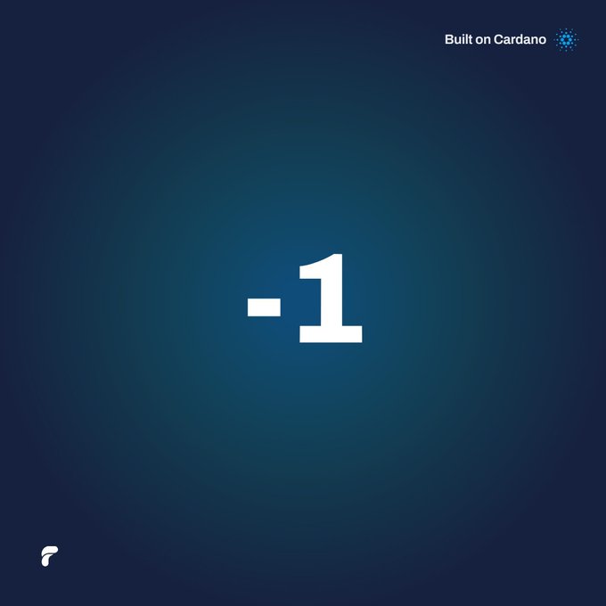A dark blue screen displays the number '-1' in large white text, with a 'Built on Cardano' logo in the top right corner.