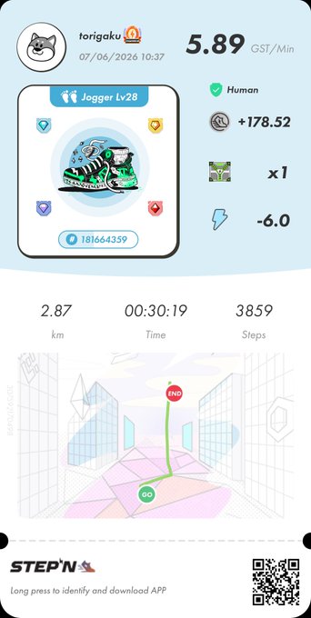 The image shows a fitness tracking app with a map of a city, which displays various locations such as a park or a building. The app also has a step counter that tracks the number of steps taken by the user during their workout session. The post on social media encourages users to follow the app and track their progress for a healthier lifestyle.