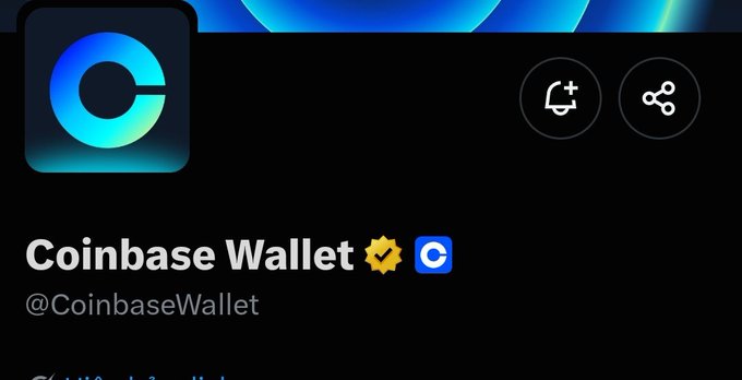 The image shows the official X (Twitter) profile of Coinbase Wallet (@CoinbaseWallet), featuring the recognizable blue gradient "C" logo and a verified checkmark badge. This visual directly supports the post's message about Coinbase's strategic pivot, as the profile confirms the rebranding back to "Coinbase Wallet" from its previous SocialFi-focused identity, signaling the company's return to its core self-custody wallet and multichain trading offerings.