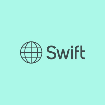 A teal background displaying the 'Swift' logo with a wireframe globe icon.