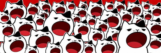 A crowd of cartoon white cats with black ears and wide-open red mouths appear to be screaming against a red background, reflecting the chaotic and meme-like energy typical of the $POPKET Solana token banner on Moby. The image's playful, exaggerated feline expressions align with the community's lighthearted branding for the token.