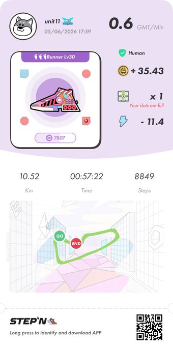 The image shows a step counter app with a purple background, displaying a map of a city street with buildings and a path for users to follow. The app also provides information about the user's progress, including their current distance traveled and the remaining distance they need to cover. The post on social media encourages people to participate in the challenge by following the step counter app and sharing their progress with others.