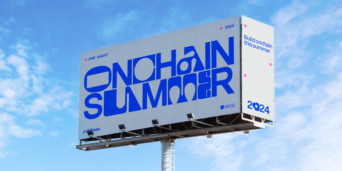 The image features a billboard with blue text that reads "Onchain Summer". The billboard has an advertisement for a summer camp, which suggests that the summer season is approaching or already here. The text also mentions a bankrbot, implying that there might be some financial-related content related to the summer camp. Additionally, it includes the words "bankrbot" and "lienfiapp", indicating that the camp could potentially involve investing in stocks or using financial tools for managing assets during the summer break.

The image also contains a caption about the bankrbot, which is likely meant to provide more information about the summer camp's financial aspects. The overall theme of the billboard seems to be related to finance and investing, with an emphasis on summer camps as a fun way to learn about money management or invest in stocks during the season.

The image does not contain any other objects or texts that are relevant to the main content of the billboard.