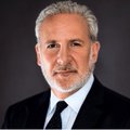 A distinguished older gentleman with silver hair and beard, wearing a dark suit and tie, looks unimpressed—capturing Peter Schiff's signature skeptical expression, likely in reference to his well-known skepticism toward Bitcoin.