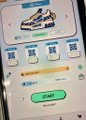A heavily blurred close-up of a STEPN app screen showing mint/shoe transaction details in Japanese. The image relates to the post discussing a third STEPN mint transaction, with visible green and orange UI elements characteristic of the app's interface.