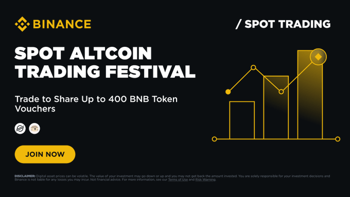In this image, there is a banner advertisement for binance trading services that promotes Spot altcoin trading during a festival. The black background of the advertisement has white text and yellow outlines. The main content displayed on the banner consists of trade-related terms such as "trade" and "tradable", indicating the nature of the business or activity related to these words. Additionally, there are two different price points for joining the contest: one is at 500 Bitcoins (BTC), and the other is at 250 Bitcoins (BTC). The image also contains a yellow line that connects two bars of data on a graph. This could symbolize the relationship between the altcoin prices or another market indicator related to trading.