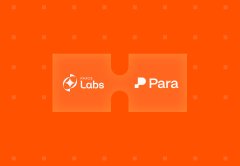 Orange background with logos for 'Coinbase Labs' and 'Para', featuring a connected design between the two brands.