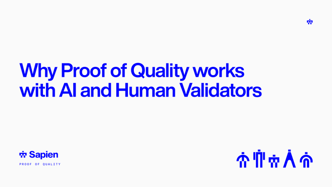 A title card reading "Why Proof of Quality works with AI and Human Validators" featuring the Sapien logo and stylized human icons.